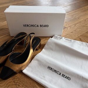 New Veronica Beard Cecile Gold and Black Slingback Heels